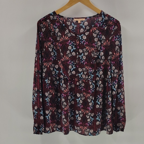 Gibson Latimer Pullover Babydoll Blouse Half Button Floral Print Size Large - Picture 1 of 10